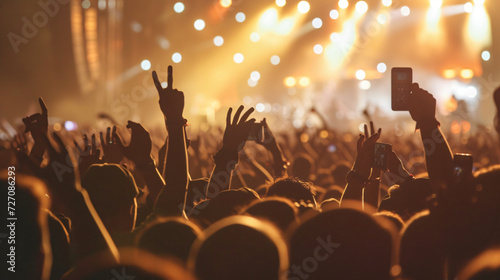People celebrating and immersing themselves in the lively atmosphere of a thrilling concert or festival, capturing unforgettable moments of entertainment and fostering a sense of community t