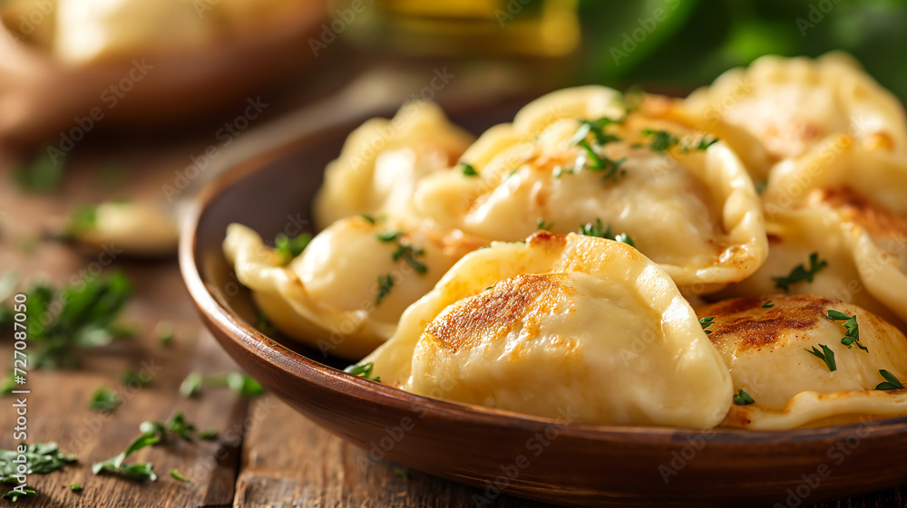 dumplings pierogi pan-fried with herbs garnish dumplings pierogi pan-fried with herbs garnish