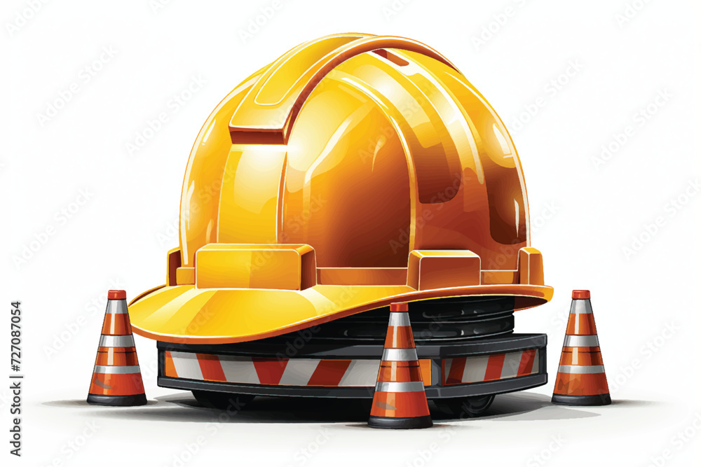 Yellow orange safety helmet. 3d rendering illustration isolated on white backgeound - obrazy, fototapety, plakaty 