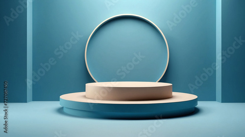 Geometric podium mockup for product presentation blue background, em grey detail