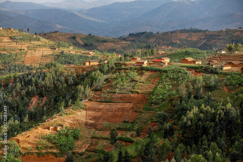Hills and village in western Rwanda