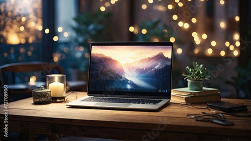 ai generatif christmas tree with laptop