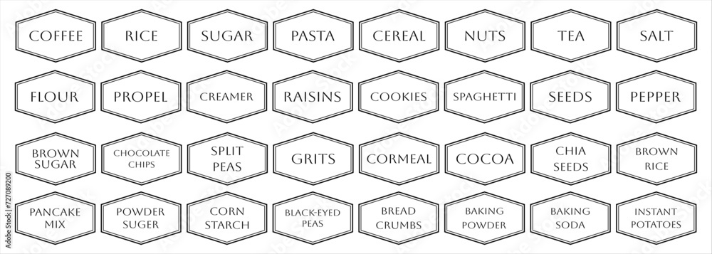 Set of rustic vector kitchen sticker, cute spice pepper labels, outline ...