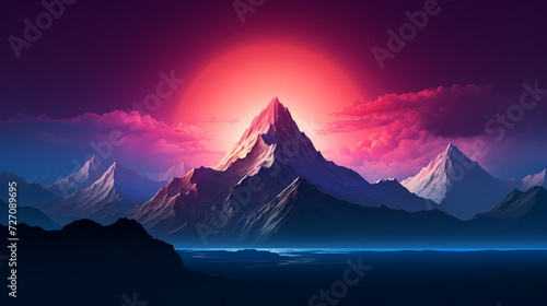 Stunning mountains, panoramic peaks PPT background © jiejie