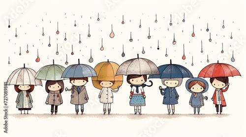a scene of emoti people holding umbrellas rain is falling photo