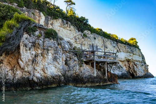 small port on the coast in the rocks