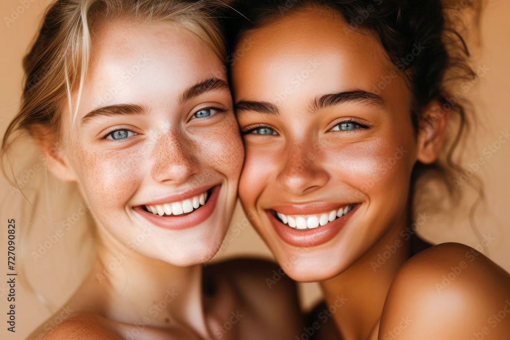 Happy, friends and beauty in studio for wellness, skincare concept, Happy, friends and beauty in studio for wellness, skincare concept,