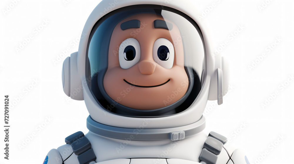 A cheerful astronaut with a contagious smile captivates viewers in this vibrant 3D illustration. The close-up portrait showcases intricate details, bringing the character to life. Perfect fo