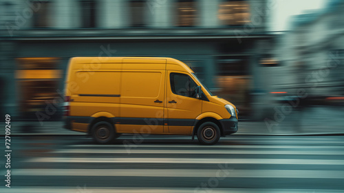 Detailed image of a delivery van in motion