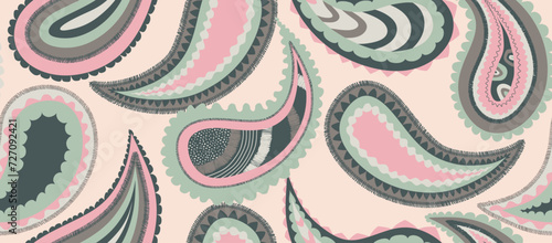 Drawing paisley ornament pattern. Abstract trendy ethnic style.