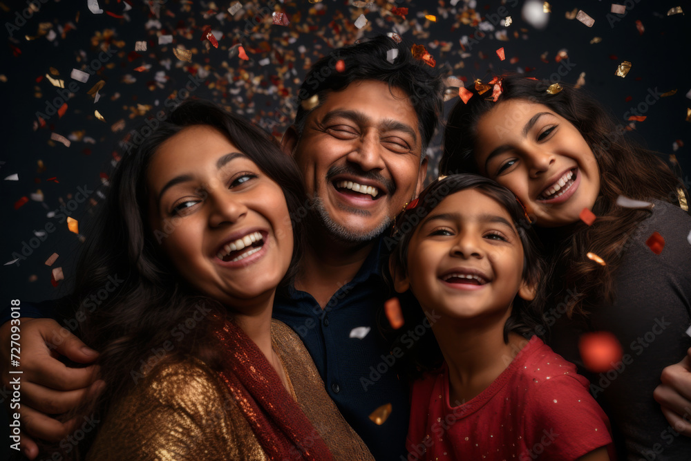Loving parents and children of Indian ethnicity in a celebration mood