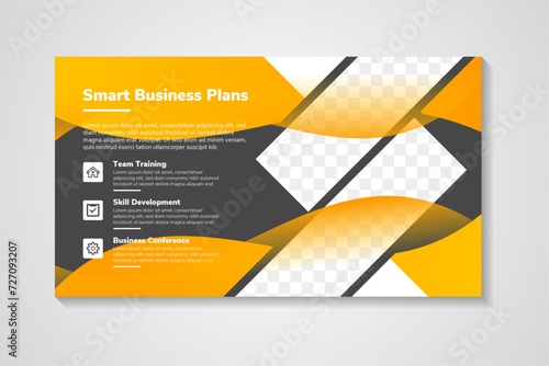smart business plands Banner Business Special Offer Template, Horizontal Poster with black Background, Vector Illustration with space for photo collage. yellow element.