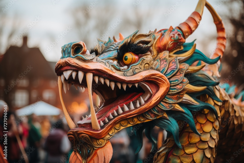 Chinese new year dragon mask at the chinese lunar new year parade in