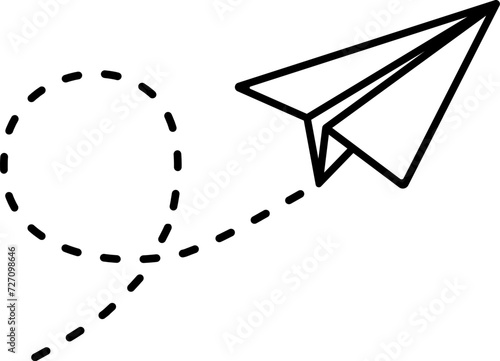 Flying paper plane icon in linear style.