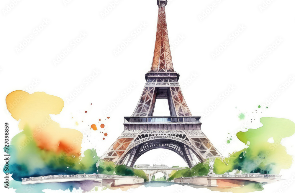 Eiffel Tower, famous Paris sight. watercolor illustration of France capital, travelling concept.