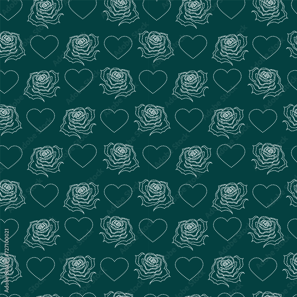 Set of seamless patterns with roses and hearts. Floral background. Set of seamless patterns with roses and hearts. Floral background.