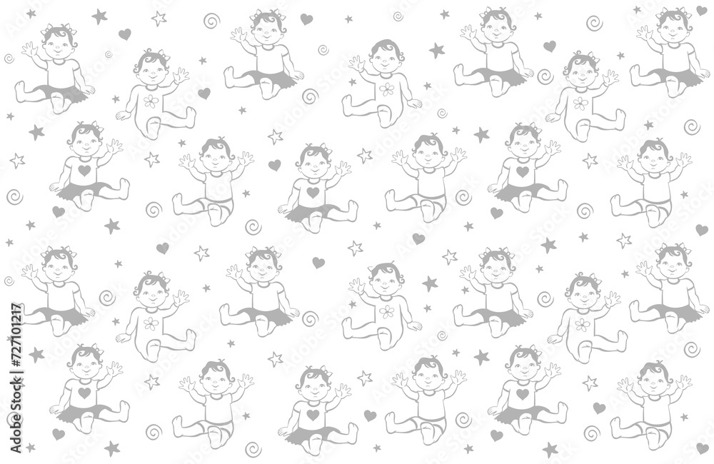 Happy cute babies sitting. Toddler girls and boys Growth from newborn to toddler. First year activities. Cartoon Child isolated on white background. Happy baby wave hand. light background illustration