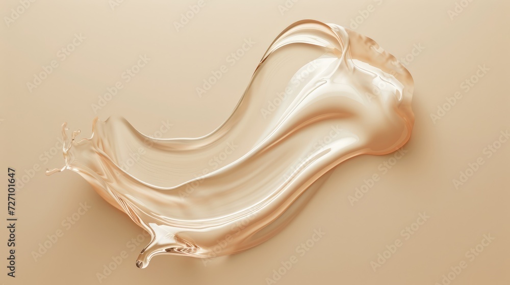 Smooth wavy transparent liquid texture on pastel beige background. Beauty product banner, serum, cream or moisturiser Smooth wavy transparent liquid texture on pastel beige background. Beauty product banner, serum, cream or moisturiser