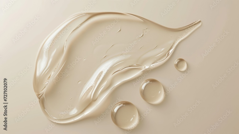 Smooth wavy transparent liquid texture on pastel beige background. Beauty product banner, serum, cream or moisturiser Smooth wavy transparent liquid texture on pastel beige background. Beauty product banner, serum, cream or moisturiser