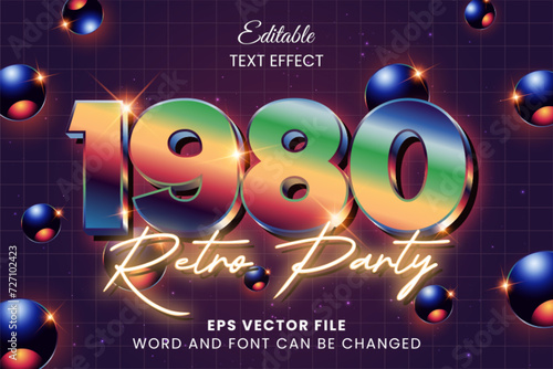 Retro vintage 1980 neon glow 3d editable vector text effect