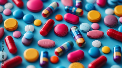 Geometric patterns formed by colorful pills and capsules, representing pharmaceutical innovation.