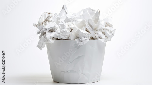 A bucket of crumpled paper balls on white background