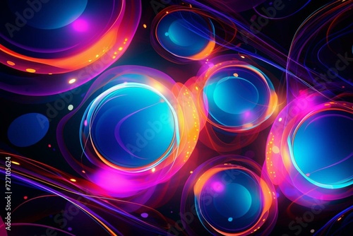Bright colored abstract background featuring a circular neon pattern. Generative AI