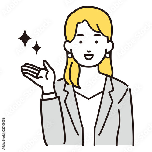 左側を案内するスーツを着た女性イラスト
