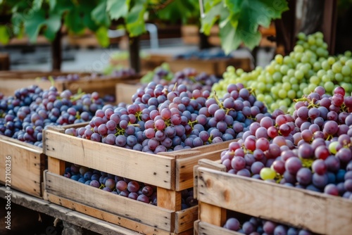 Grapes in crates for wine production. Generative AI