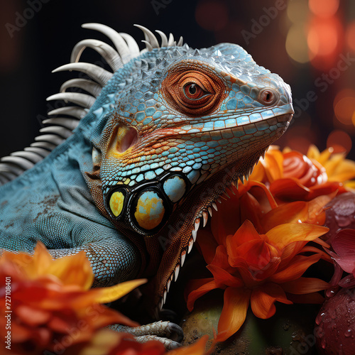 Portrait of Beatiful Color Chamelon extreme closeup. Generative AI © doomu