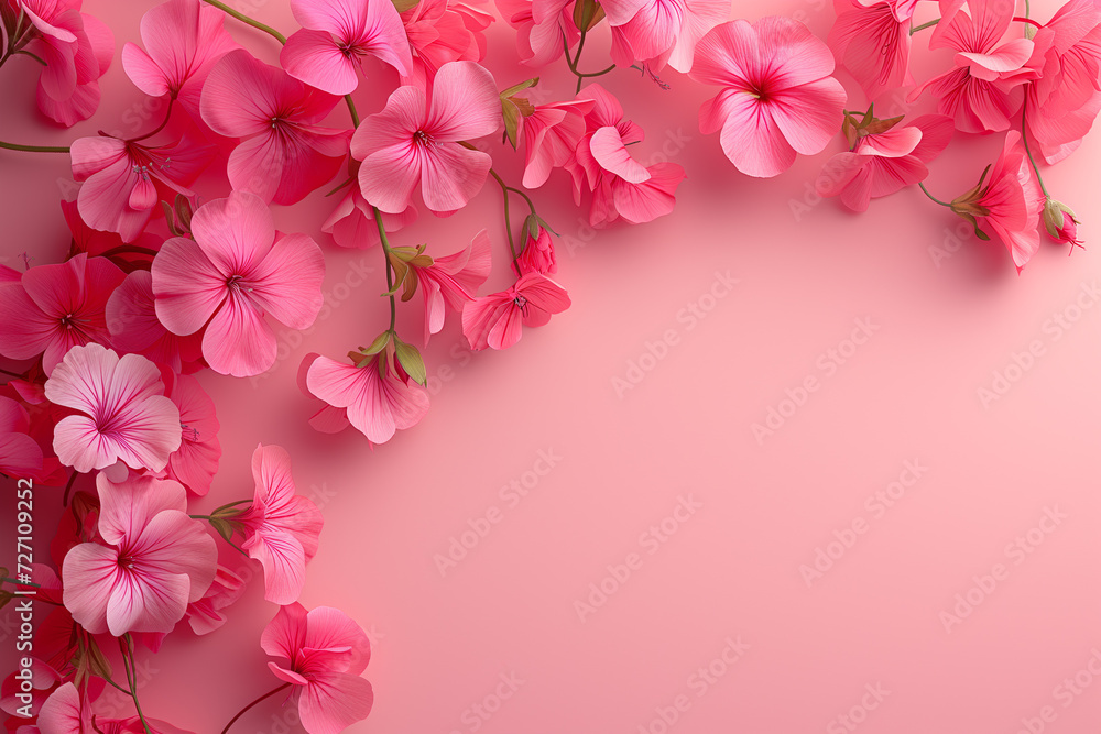 Pink flower blooms against a soft pastel pink background Pink flower blooms against a soft pastel pink background
