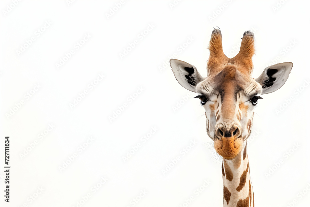 Curious Giraffe Peeking - Adorable Animal on White Background
