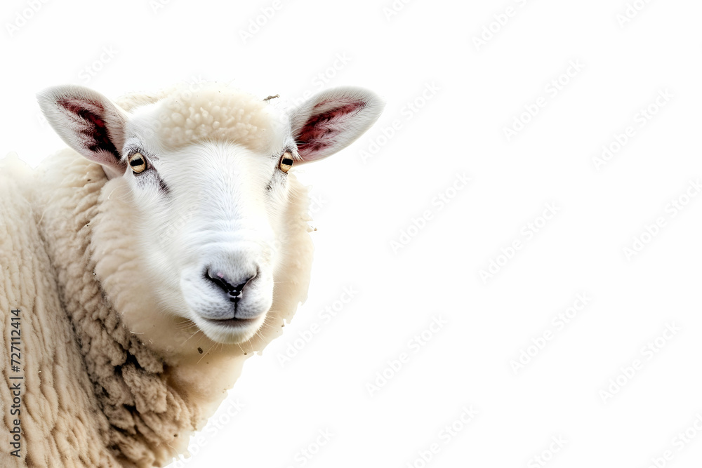 Curious Sheep Peeking - Adorable Animal on White Background, presentation slides