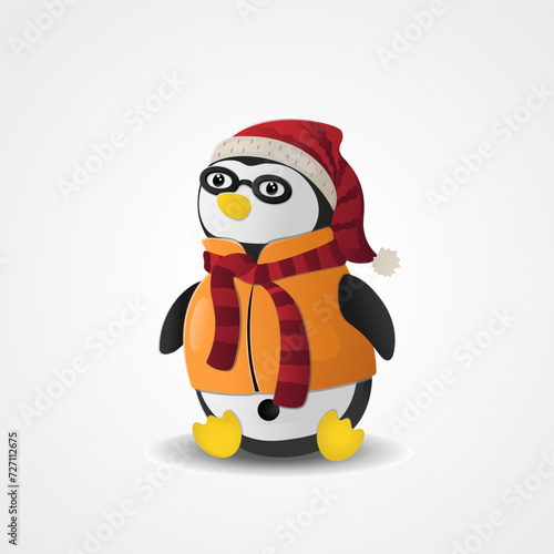 artoon penguin toy in a jacket and cap