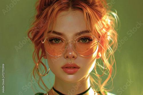 Wallpaper Mural Backlit Portrait of Calm Happy Smiling Free Woman on a Green Field Background. Generative AI Torontodigital.ca