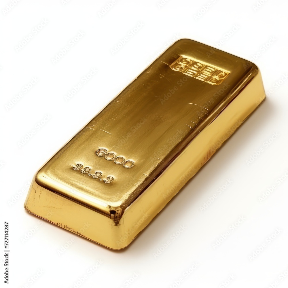 Big gold ingot on a white background. Ai generated image of a beautiful shiny golden ingot lying on a white surface. Big gold ingot on a white background. Ai generated image of a beautiful shiny golden ingot lying on a white surface.