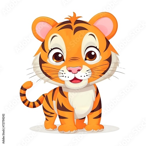 Cute Cartoon tiger  Vector illustration on a white background.