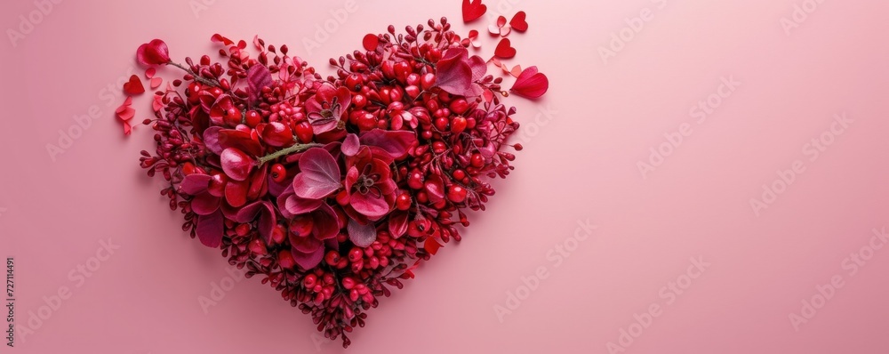 Red beautiful Valentine's day heart on abstract bokeh background. Template for horizontal banner with copyspace. Red beautiful Valentine's day heart on abstract bokeh background. Template for horizontal banner with copyspace.