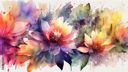 Delicate, colorful water-color wallpaper with beautiful spring flowers. Illustration 4K © Igor