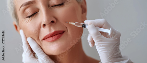A serene woman receiving a cosmetic injection, illustrating modern beauty and aesthetic care