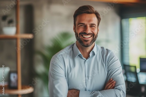 Success businessman smiling in office