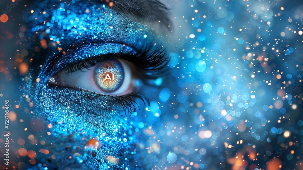 Captivating close up of a mystical eye with a shining ai icon beautifully reflected within Captivating close up of a mystical eye with a shining ai icon beautifully reflected within
