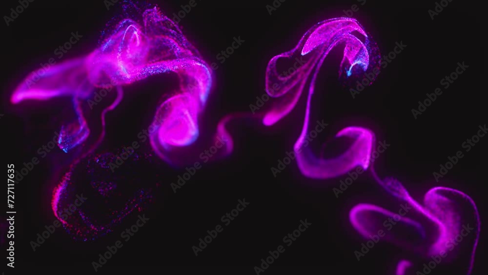4K Fluid Particles: Glowing Multicolor Neon Dust, Fluid Animation. Abstract Background 4K Fluid Particles: Glowing Multicolor Neon Dust, Fluid Animation. Abstract Background