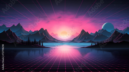 neon lights mountain landscape  Lofi  background