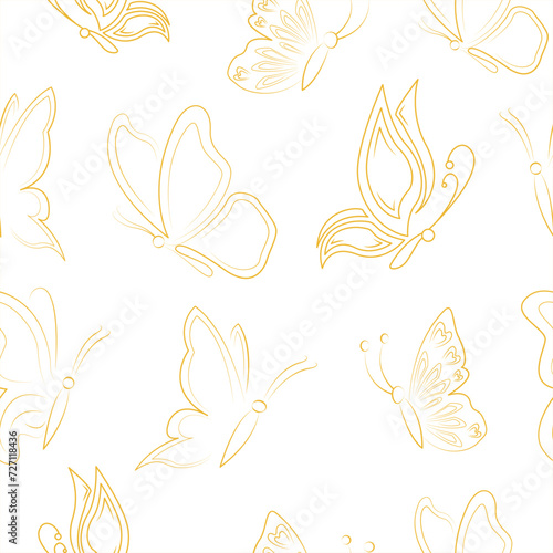 Fototapeta Naklejka Na Ścianę i Meble -  vector seamlees pattern golden outline butterfly