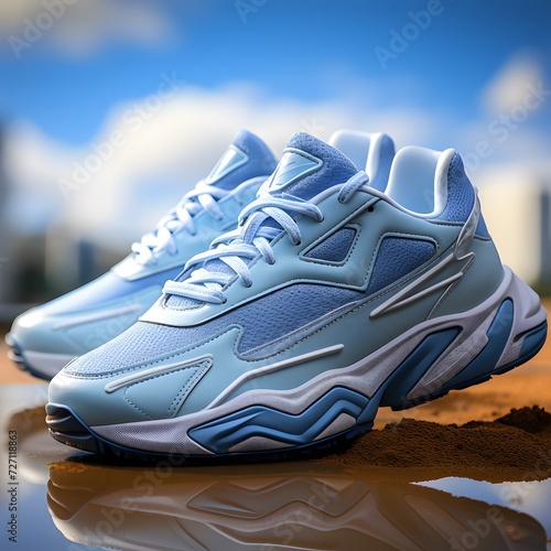 Cinematic, Shoes Photography, joggers shoes for men white and cyan blue, shoe lace white
