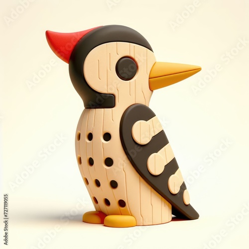 Cute 3D Cartoon Woodpecker. 3D minimalist cute illustration on a light background. photo