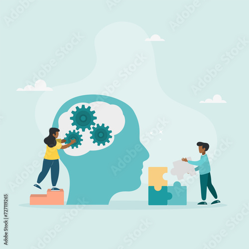 Psychology. Psychotherapeutic practice, psychological assistance, psychiatrist consultations. Modern flat cartoon style. Vector illustration.
