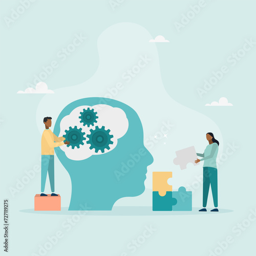 Psychology. Psychotherapeutic practice, psychological assistance, psychiatrist consultations. Modern flat cartoon style. Vector illustration.
