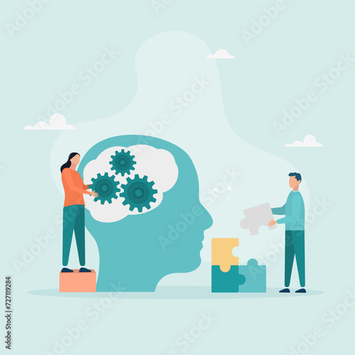 Psychology. Psychotherapeutic practice, psychological assistance, psychiatrist consultations. Modern flat cartoon style. Vector illustration.
